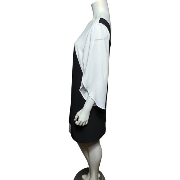 AB Studio Black White Colorblock Dress Dramatic Bell Sleeve Cocktail Party Sz L - Picture 2 of 11